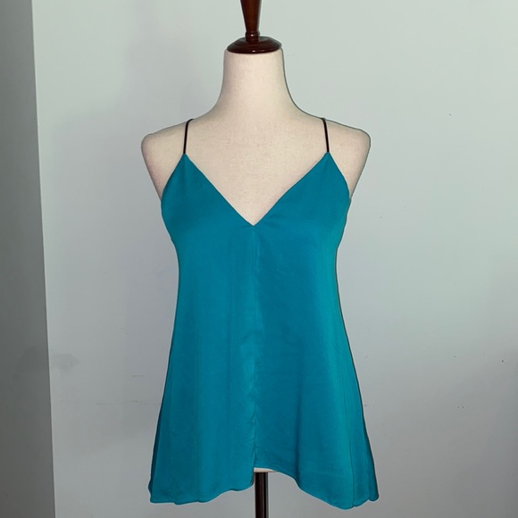 Milly Silk Leather Strap Flyaway Aqua Blue Tank Top Camisole - XS - Picture 2 of 15